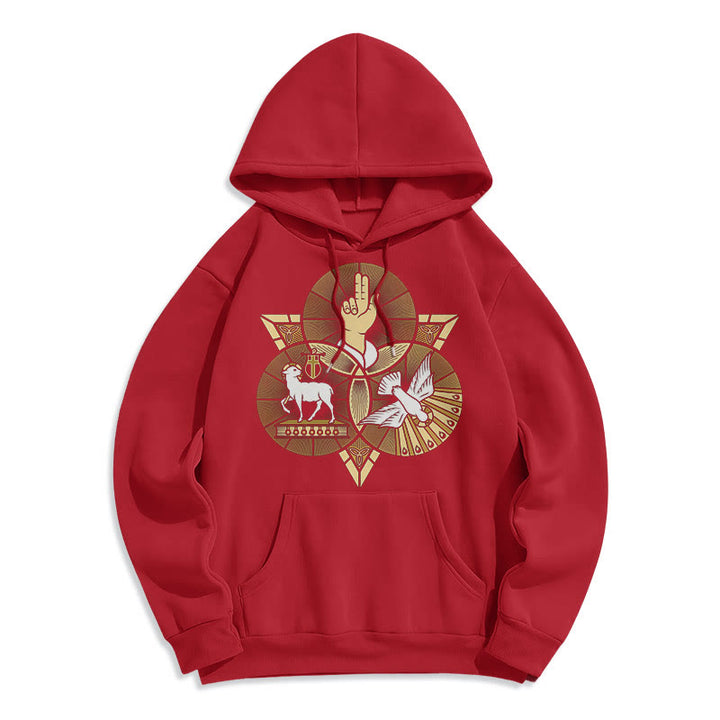 Christianartworkshop Moderner Stil St. Benedikt Lamm Gottes Taube Fleece gefüttert Polyester Hoodie