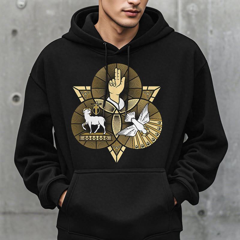 Christianartworkshop Moderner Hoodie mit St. Benedikt-Motiv, Lamm Gottes, Taube, Fleece-Futter, Polyester - image 2
