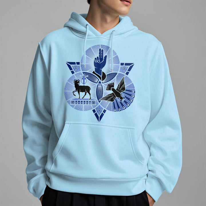 Christianartworkshop Moderner Hoodie mit St. Benedikt-Motiv, Lamm Gottes, Taube, Fleece-Futter, Polyester - image 28