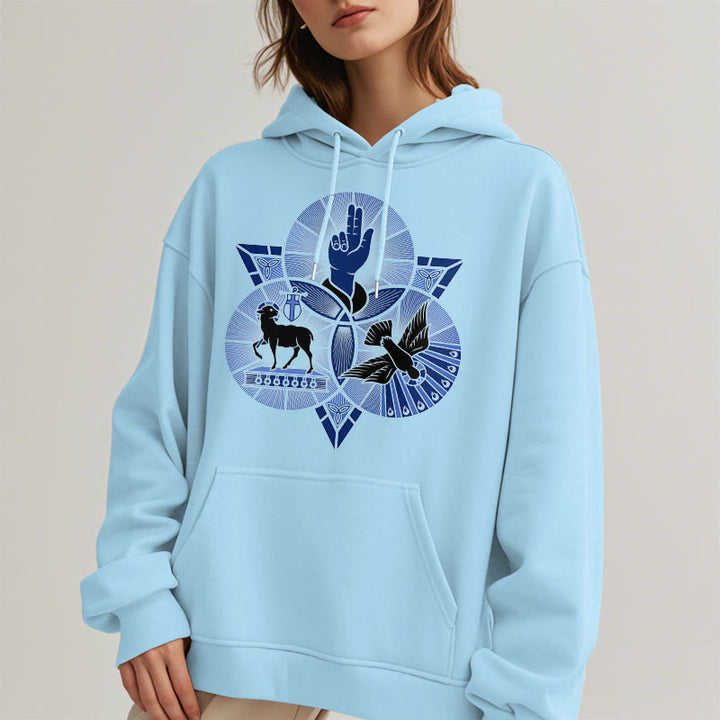 Christianartworkshop Moderner Hoodie mit St. Benedikt-Motiv, Lamm Gottes, Taube, Fleece-Futter, Polyester - image 27