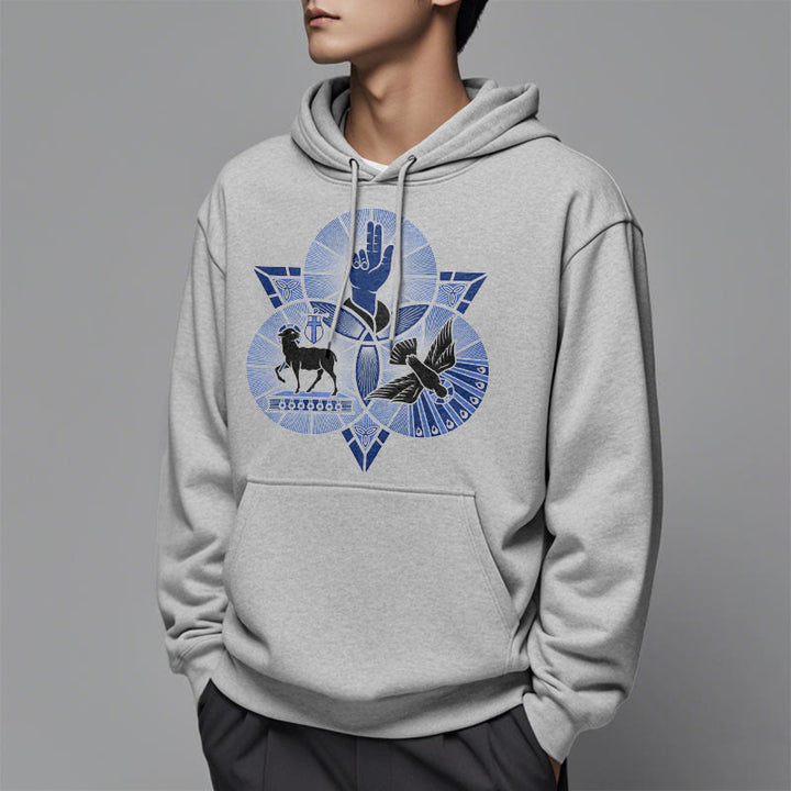 Christianartworkshop Moderner Hoodie mit St. Benedikt-Motiv, Lamm Gottes, Taube, Fleece-Futter, Polyester - image 33