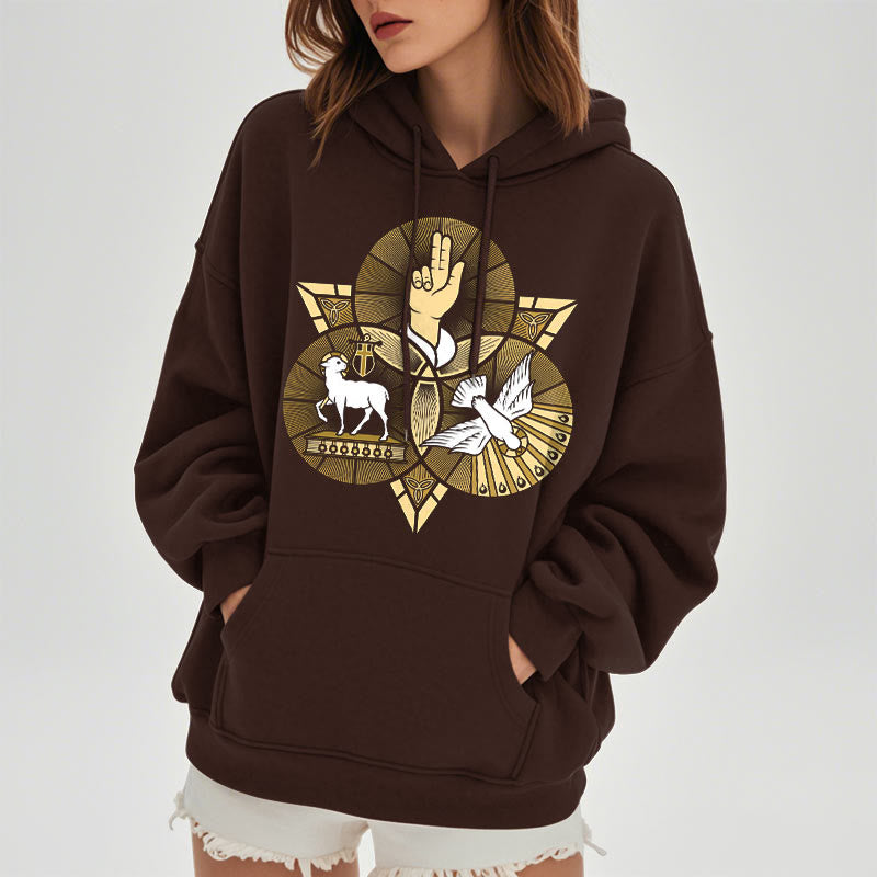 Christianartworkshop Moderner Stil St. Benedikt Lamm Gottes Taube Fleece gefüttert Polyester Hoodie