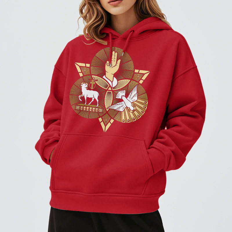 Christianartworkshop Moderner Hoodie mit St. Benedikt-Motiv, Lamm Gottes, Taube, Fleece-Futter, Polyester - image 37