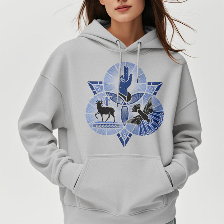 Christianartworkshop Moderner Hoodie mit St. Benedikt-Motiv, Lamm Gottes, Taube, Fleece-Futter, Polyester - image 32