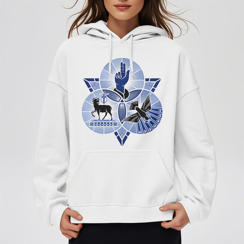 Christianartworkshop Moderner Hoodie mit St. Benedikt-Motiv, Lamm Gottes, Taube, Fleece-Futter, Polyester - image 7