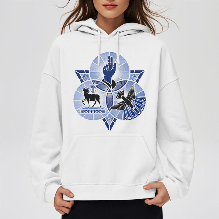 Christianartworkshop Moderner Hoodie mit St. Benedikt-Motiv, Lamm Gottes, Taube, Fleece-Futter, Polyester - image 7