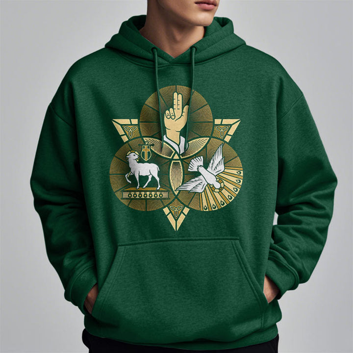 Christianartworkshop Moderner Stil St. Benedikt Lamm Gottes Taube Fleece gefüttert Polyester Hoodie