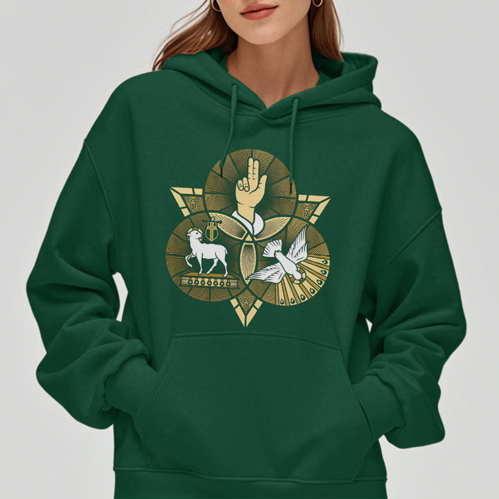 Christianartworkshop Moderner Hoodie mit St. Benedikt-Motiv, Lamm Gottes, Taube, Fleece-Futter, Polyester - image 22