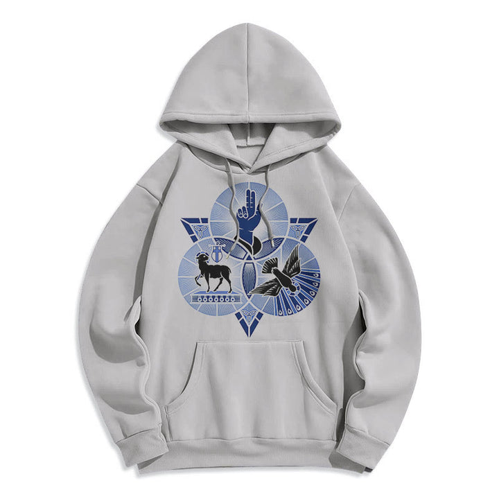 Christianartworkshop Moderner Hoodie mit St. Benedikt-Motiv, Lamm Gottes, Taube, Fleece-Futter, Polyester - Grau - 2XL - image 30