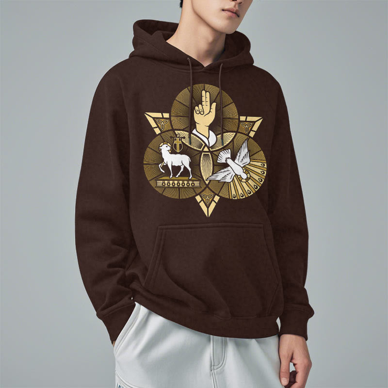 Christianartworkshop Moderner Stil St. Benedikt Lamm Gottes Taube Fleece gefüttert Polyester Hoodie