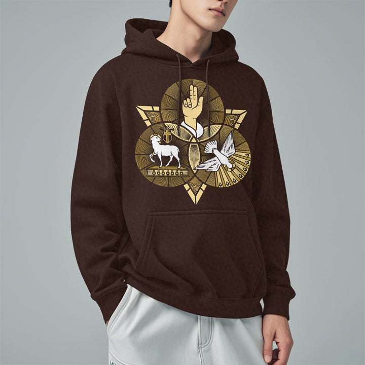 Christianartworkshop Moderner Stil St. Benedikt Lamm Gottes Taube Fleece gefüttert Polyester Hoodie