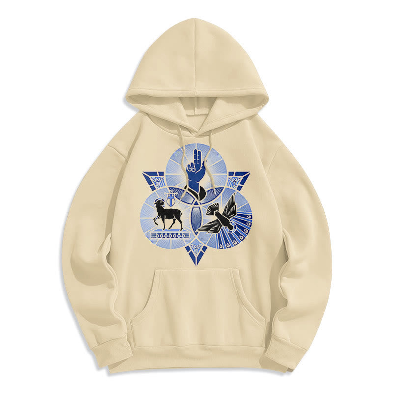 Christianartworkshop Moderner Hoodie mit St. Benedikt-Motiv, Lamm Gottes, Taube, Fleece-Futter, Polyester - Beige - 2XL - image 10