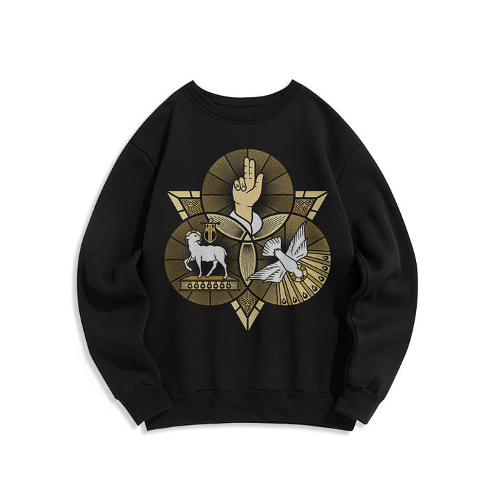 Christianartworkshop Moderner Stil St. Benedikt Lamm Gottes Taube Fleece gefüttert Polyester Sweatshirt
