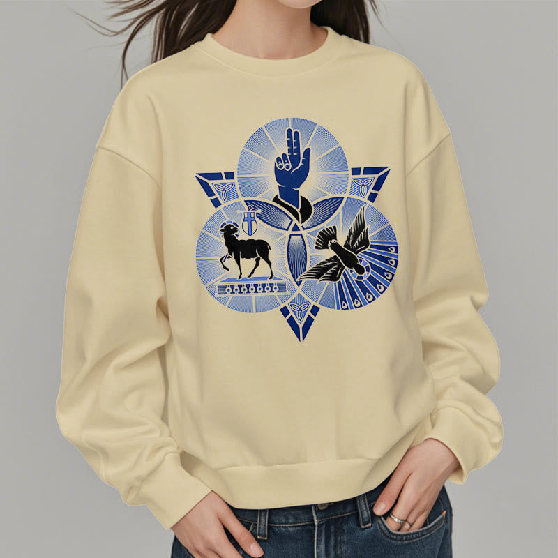 Christianartworkshop Modernes Sweatshirt mit St. Benedikt-Motiv und Taubenmotiv, gefüttert mit Polyester, Fleece-Futter - image 12