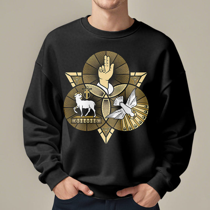 Christianartworkshop Modernes Sweatshirt mit St. Benedikt-Motiv und Taubenmotiv, gefüttert mit Polyester, Fleece-Futter - image 1
