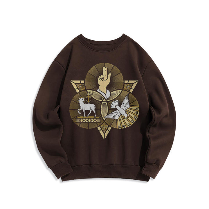 Christianartworkshop Modernes Sweatshirt mit St. Benedikt-Motiv und Taubenmotiv, gefüttert mit Polyester, Fleece-Futter - Braun - 2XL - image 15