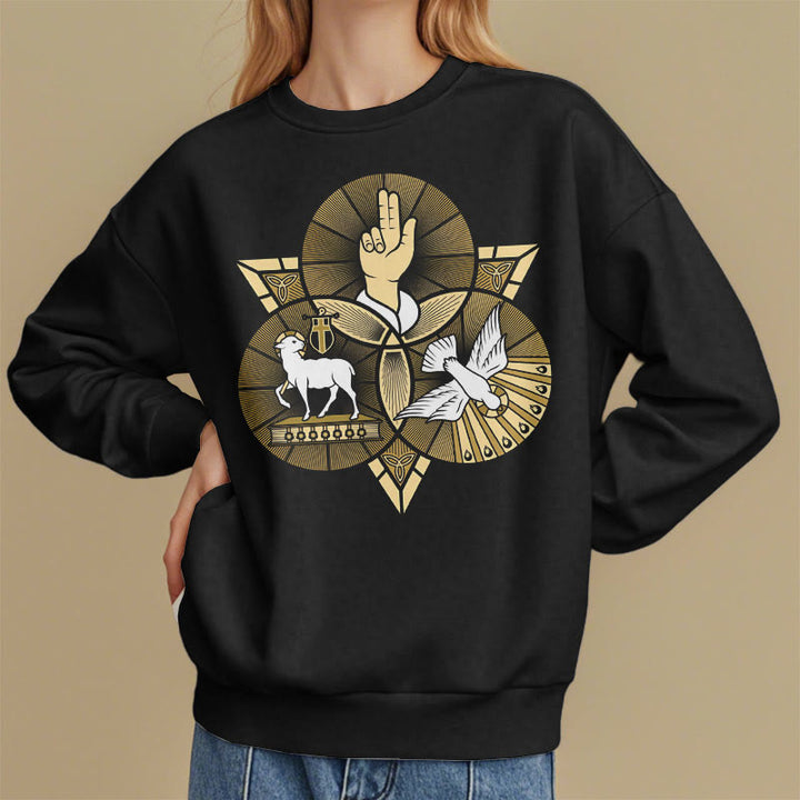 Christianartworkshop Modernes Sweatshirt mit St. Benedikt-Motiv und Taubenmotiv, gefüttert mit Polyester, Fleece-Futter - image 2