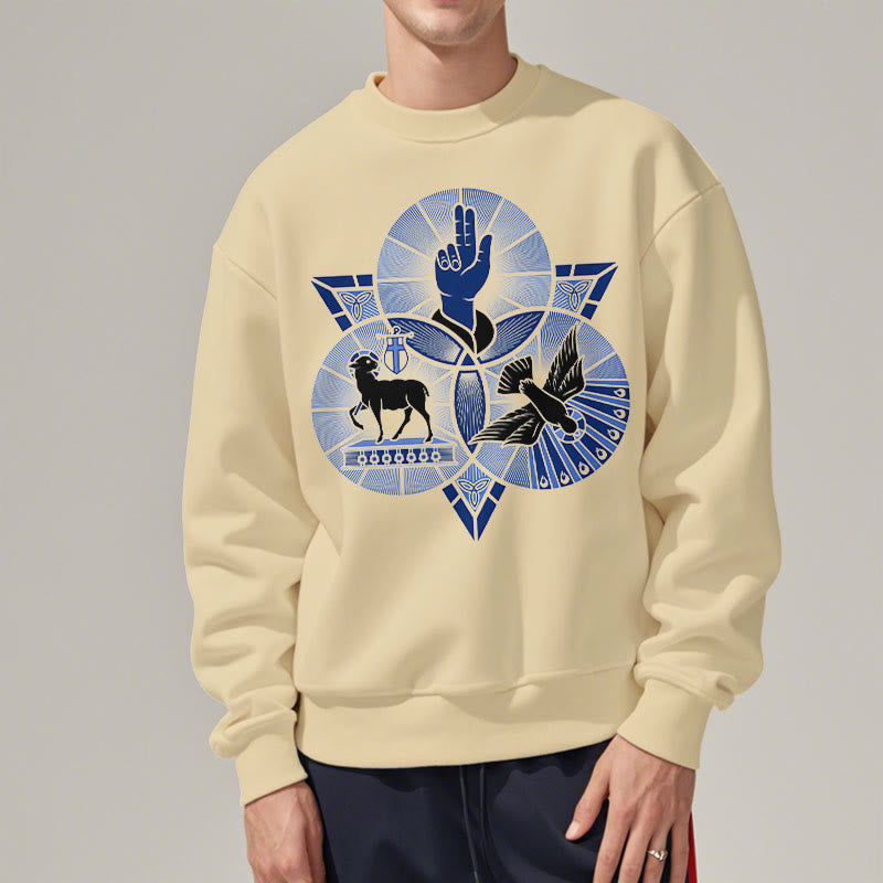 Christianartworkshop Modernes Sweatshirt mit St. Benedikt-Motiv und Taubenmotiv, gefüttert mit Polyester, Fleece-Futter - image 13