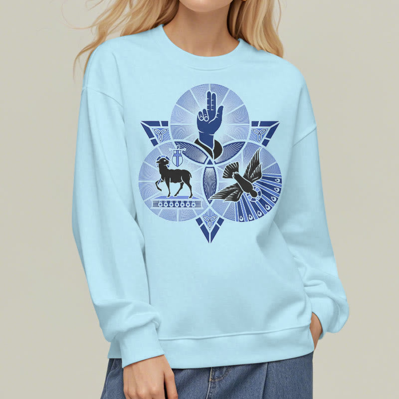 Christianartworkshop Modernes Sweatshirt mit St. Benedikt-Motiv und Taubenmotiv, gefüttert mit Polyester, Fleece-Futter - image 27