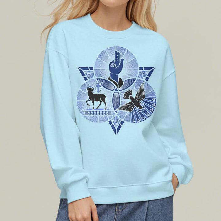 Christianartworkshop Modernes Sweatshirt mit St. Benedikt-Motiv und Taubenmotiv, gefüttert mit Polyester, Fleece-Futter - image 27