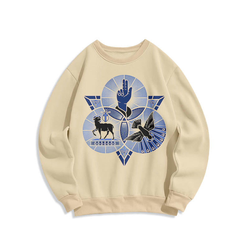 Christianartworkshop Modernes Sweatshirt mit St. Benedikt-Motiv und Taubenmotiv, gefüttert mit Polyester, Fleece-Futter - Beige - 2XL - image 10