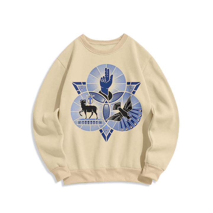 Christianartworkshop Modernes Sweatshirt mit St. Benedikt-Motiv und Taubenmotiv, gefüttert mit Polyester, Fleece-Futter - Beige - 2XL - image 10