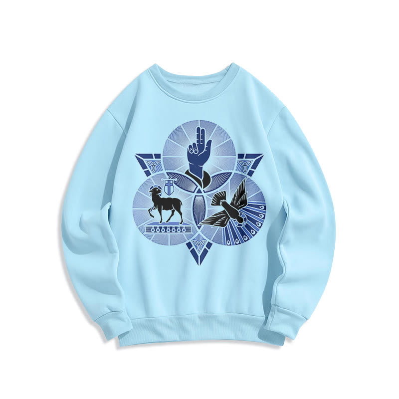 Christianartworkshop Modernes Sweatshirt mit St. Benedikt-Motiv und Taubenmotiv, gefüttert mit Polyester, Fleece-Futter - Blau - 2XL - image 25
