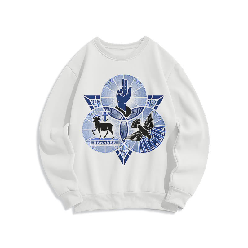 Christianartworkshop Modernes Sweatshirt mit St. Benedikt-Motiv und Taubenmotiv, gefüttert mit Polyester, Fleece-Futter - Weiß - 2XL - image 5