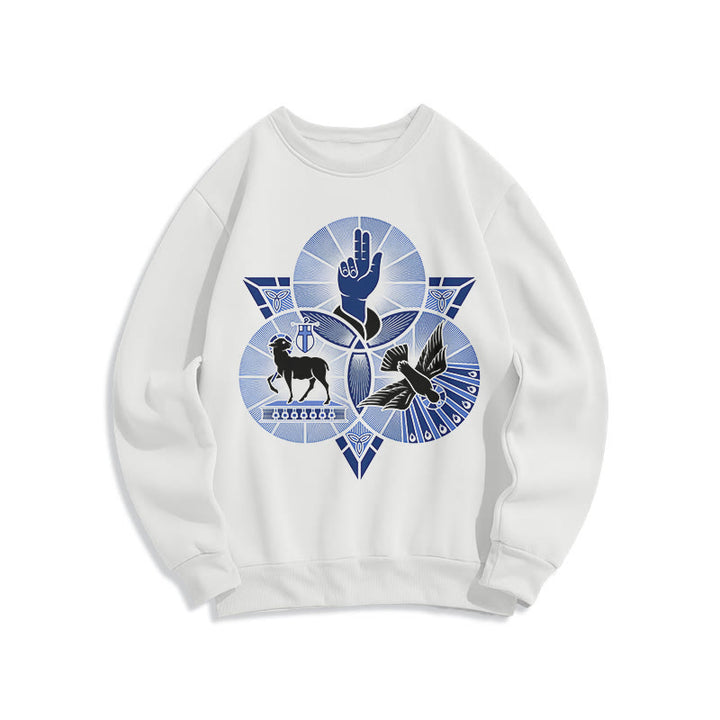 Christianartworkshop Modernes Sweatshirt mit St. Benedikt-Motiv und Taubenmotiv, gefüttert mit Polyester, Fleece-Futter - Weiß - 2XL - image 5