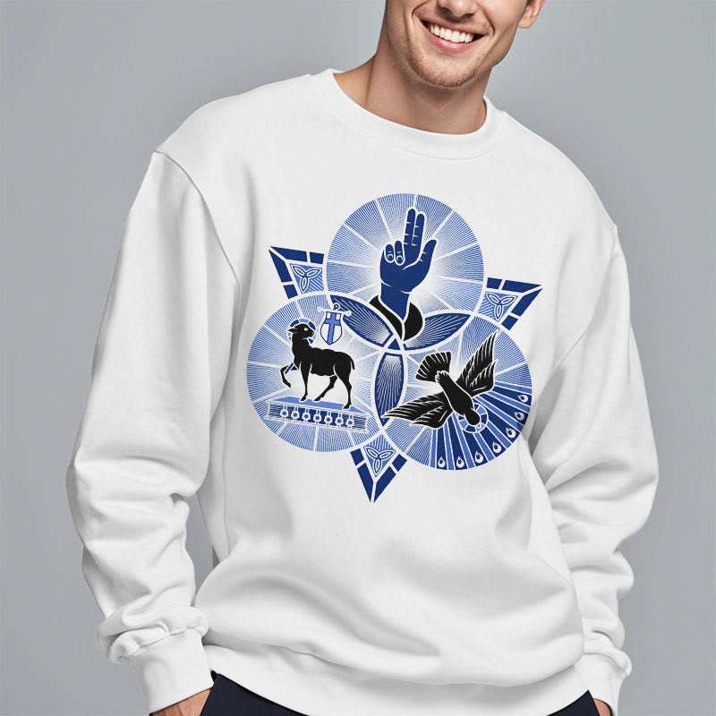 Christianartworkshop Moderner Stil St. Benedikt Lamm Gottes Taube Fleece gefüttert Polyester Sweatshirt