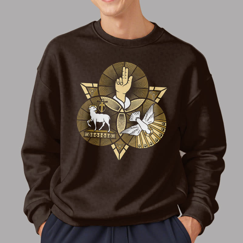 Christianartworkshop Moderner Stil St. Benedikt Lamm Gottes Taube Fleece gefüttert Polyester Sweatshirt