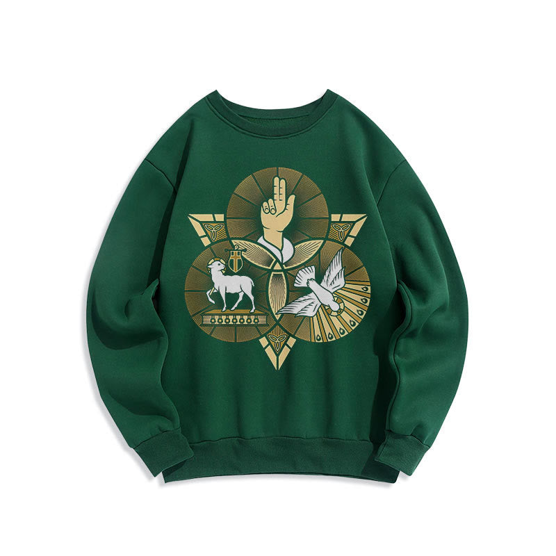 Christianartworkshop Moderner Stil St. Benedikt Lamm Gottes Taube Fleece gefüttert Polyester Sweatshirt