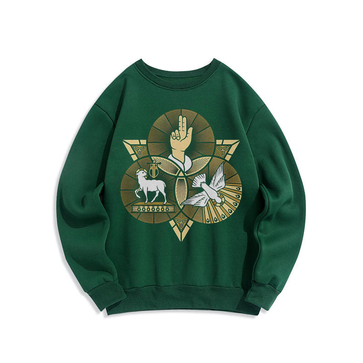 Christianartworkshop Moderner Stil St. Benedikt Lamm Gottes Taube Fleece gefüttert Polyester Sweatshirt