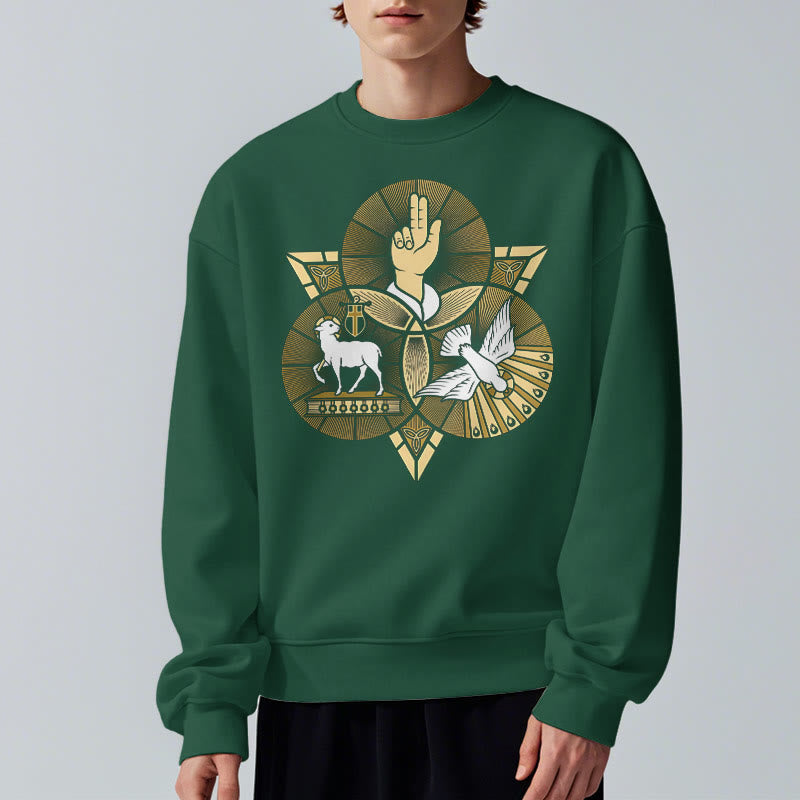 Christianartworkshop Modernes Sweatshirt mit St. Benedikt-Motiv und Taubenmotiv, gefüttert mit Polyester, Fleece-Futter - image 23