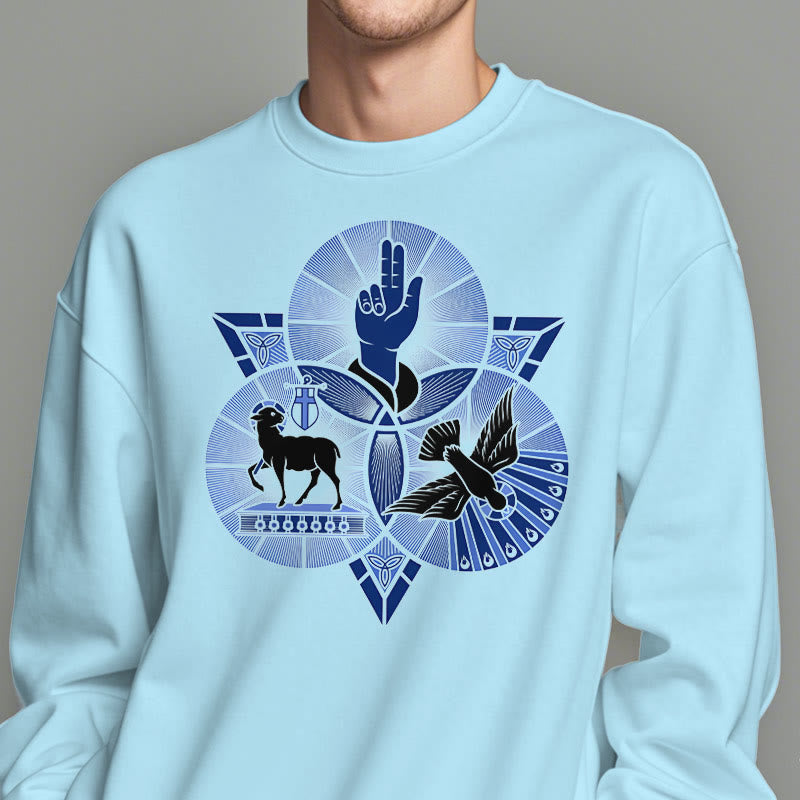 Christianartworkshop Moderner Stil St. Benedikt Lamm Gottes Taube Fleece gefüttert Polyester Sweatshirt