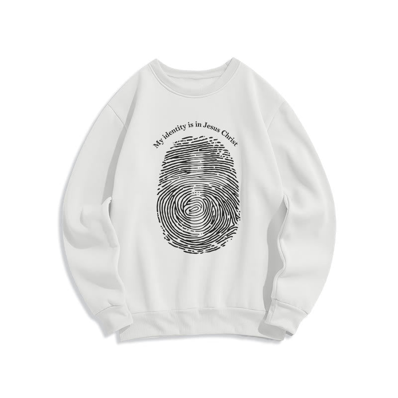 Christianartworkshop Klassisches Sweatshirt „Meine Identität liegt in Jesus Christus“ mit Kreuz-Fleecefutter aus Polyester - Weiß - 2XL - image 0