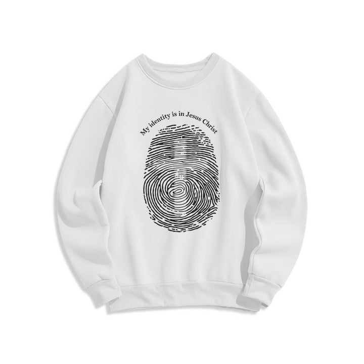 Christianartworkshop Klassisches Sweatshirt „Meine Identität liegt in Jesus Christus“ mit Kreuz-Fleecefutter aus Polyester - Weiß - 2XL - image 0