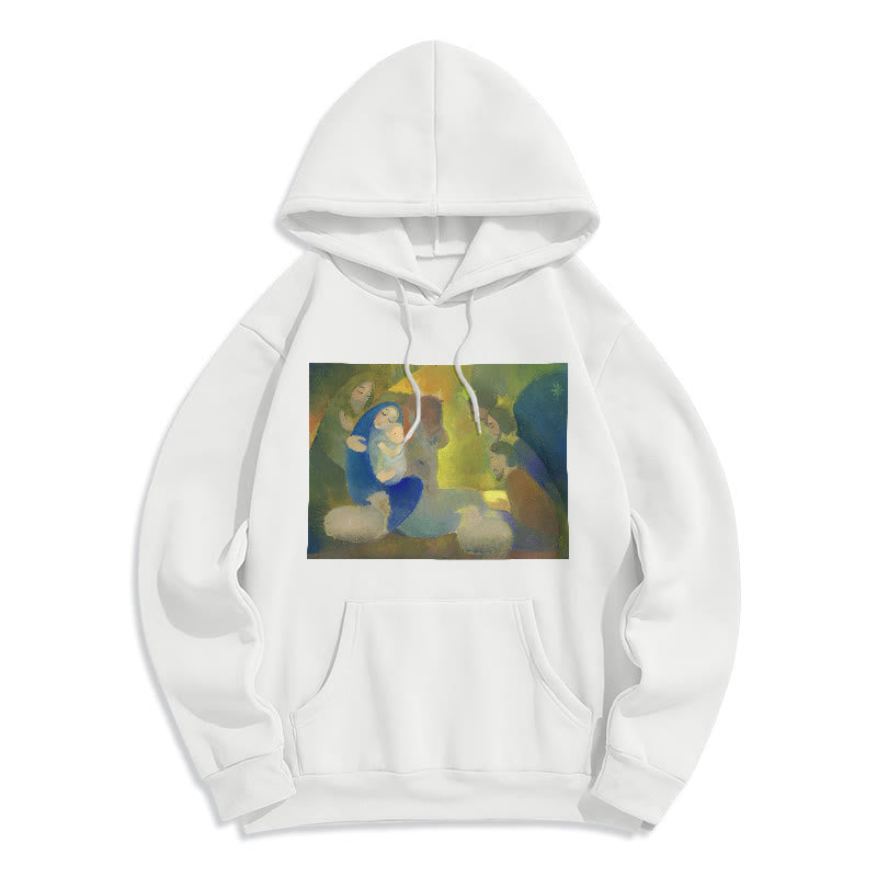 Christianartworkshop Klassischer farbiger Kapuzenpullover mit Krippenmotiv, gefüttert mit Polyester, gefüttert mit Fleece, Heilige Nacht - Weiß - 2XL - image 0