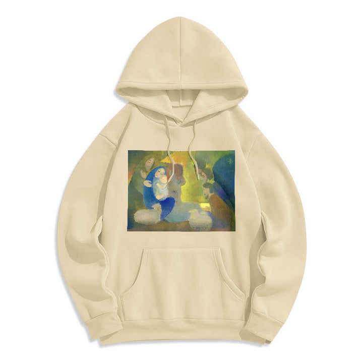 Christianartworkshop Klassischer farbiger Kapuzenpullover mit Krippenmotiv, gefüttert mit Polyester, gefüttert mit Fleece, Heilige Nacht - Beige - 2XL - image 10