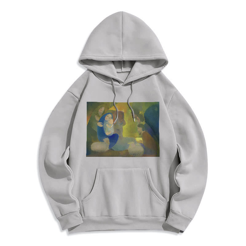 Christianartworkshop Klassischer, farbiger Weihnachtskrippen-Kapuzenpullover mit Fleecefutter aus Polyester