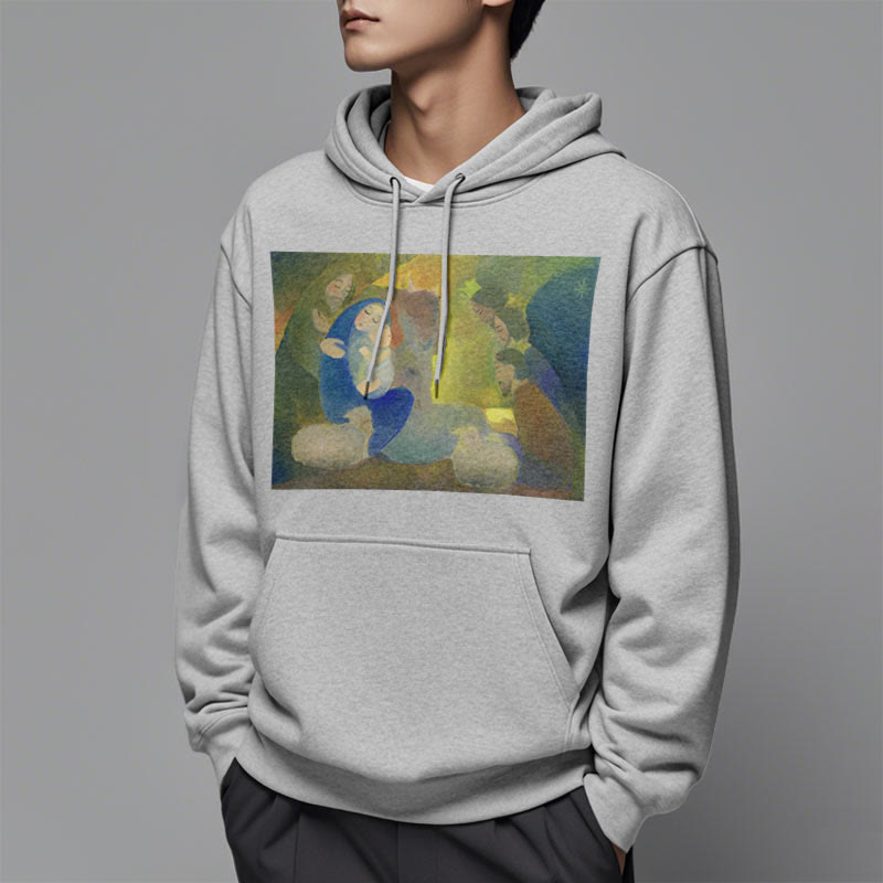 Christianartworkshop Klassischer, farbiger Weihnachtskrippen-Kapuzenpullover mit Fleecefutter aus Polyester