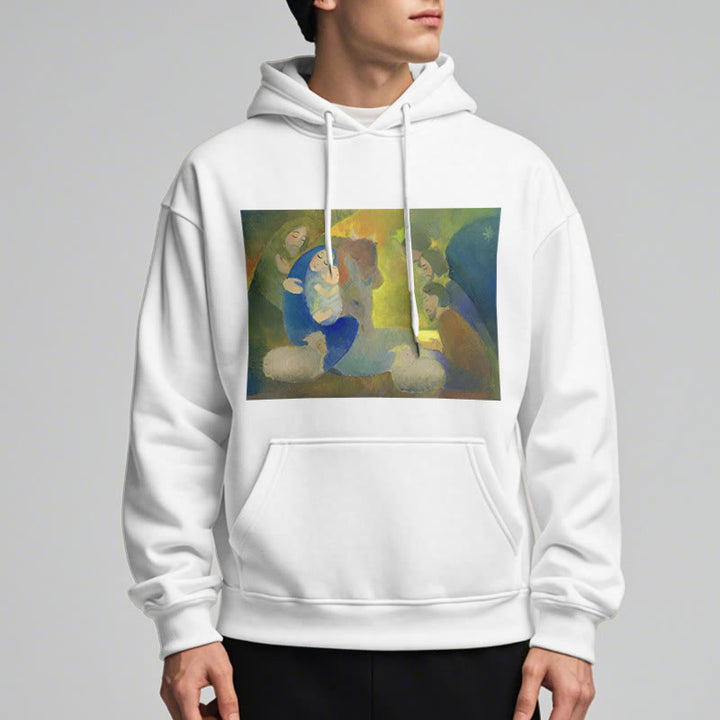 Christianartworkshop Klassischer, farbiger Weihnachtskrippen-Kapuzenpullover mit Fleecefutter aus Polyester