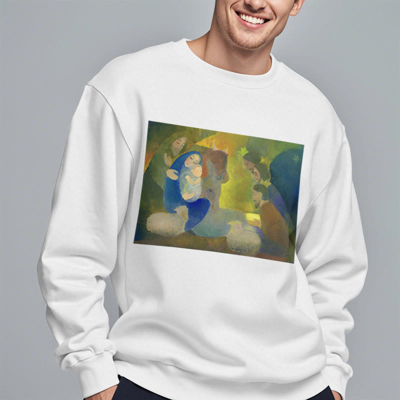 Christianartworkshop Klassisches, farbiges Weihnachtskrippen-Sweatshirt mit Fleecefutter aus Polyester