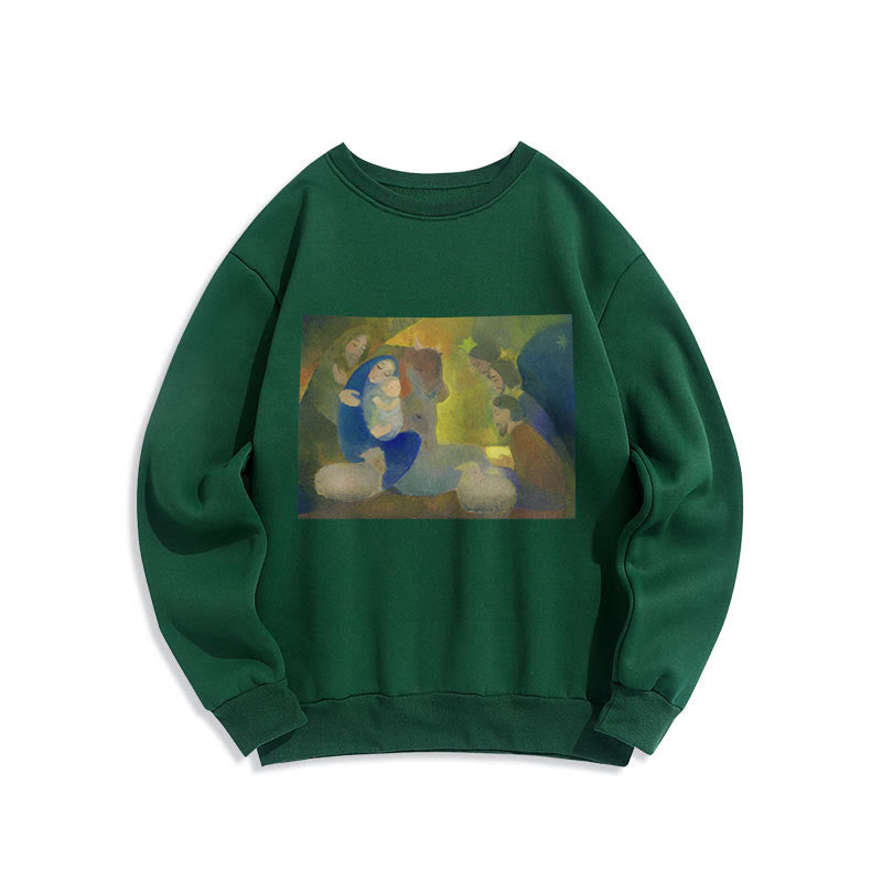 Christianartworkshop Klassisches, farbiges Weihnachtskrippen-Sweatshirt mit Fleecefutter aus Polyester