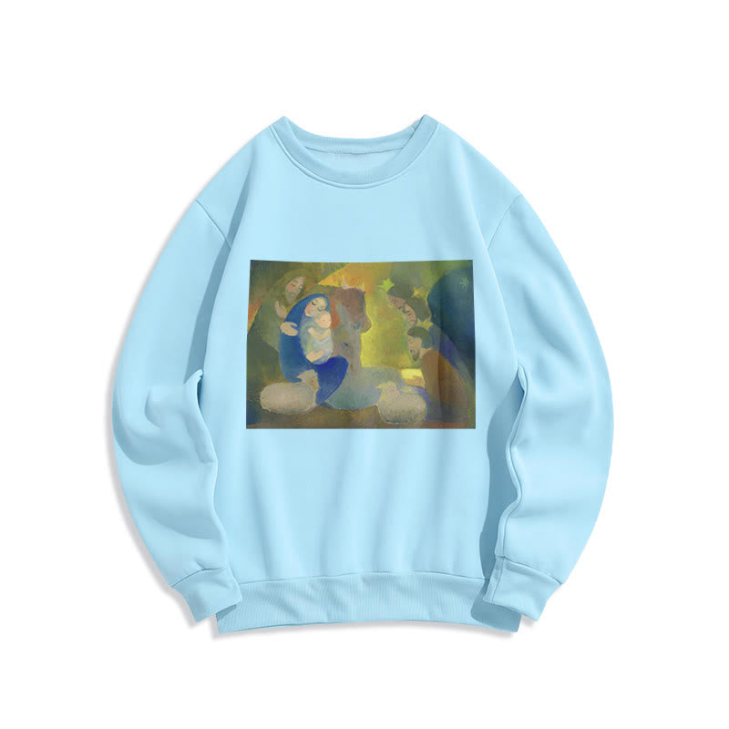 Christianartworkshop Klassisches, farbiges Weihnachtskrippen-Sweatshirt mit Fleecefutter aus Polyester