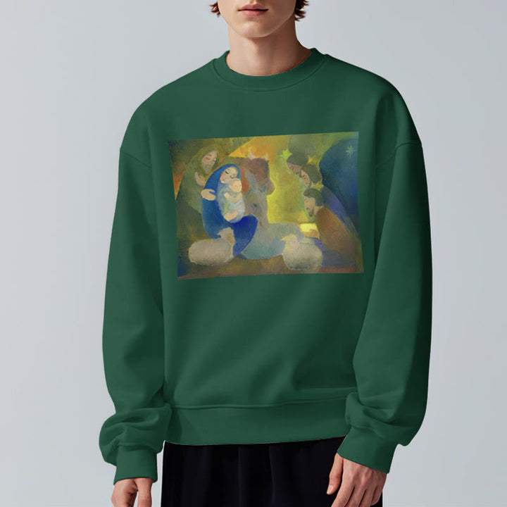 Christianartworkshop Klassisches, farbiges Weihnachtskrippen-Sweatshirt mit Fleecefutter aus Polyester