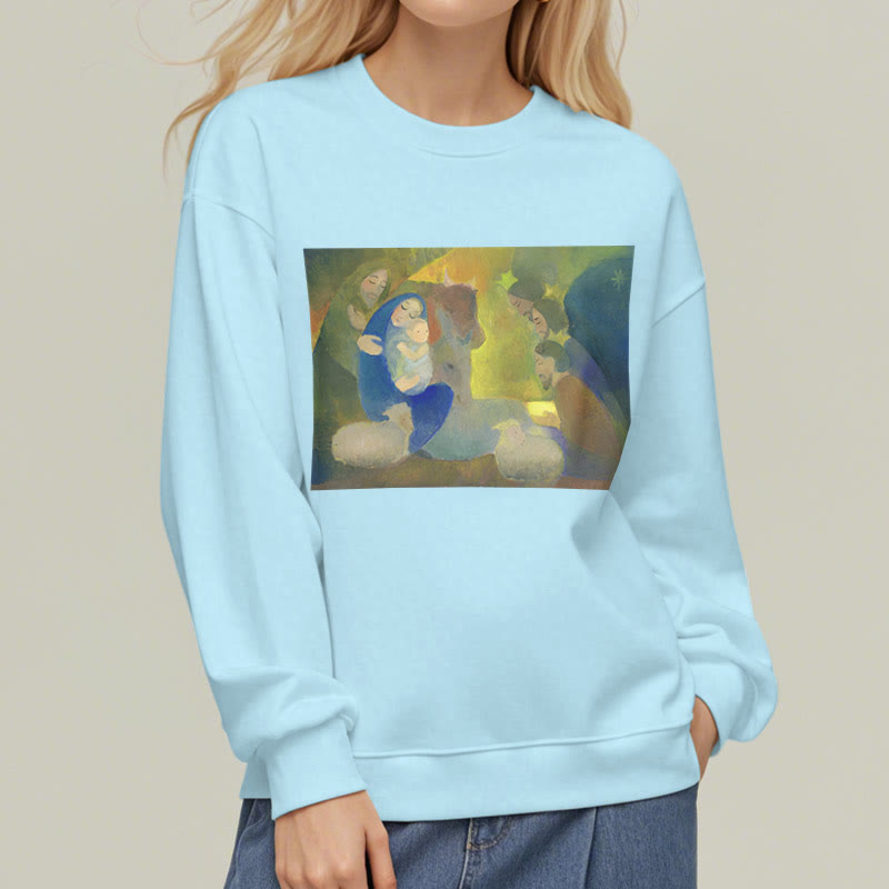 Christianartworkshop Klassisches, farbiges Weihnachtskrippen-Sweatshirt mit Fleecefutter aus Polyester