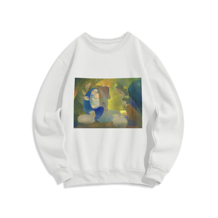 Christianartworkshop Klassisches, farbiges Weihnachtskrippen-Sweatshirt mit Fleecefutter aus Polyester