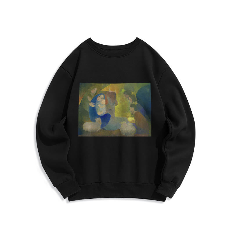 Christianartworkshop Klassisches, farbiges Weihnachtskrippen-Sweatshirt mit Fleecefutter aus Polyester