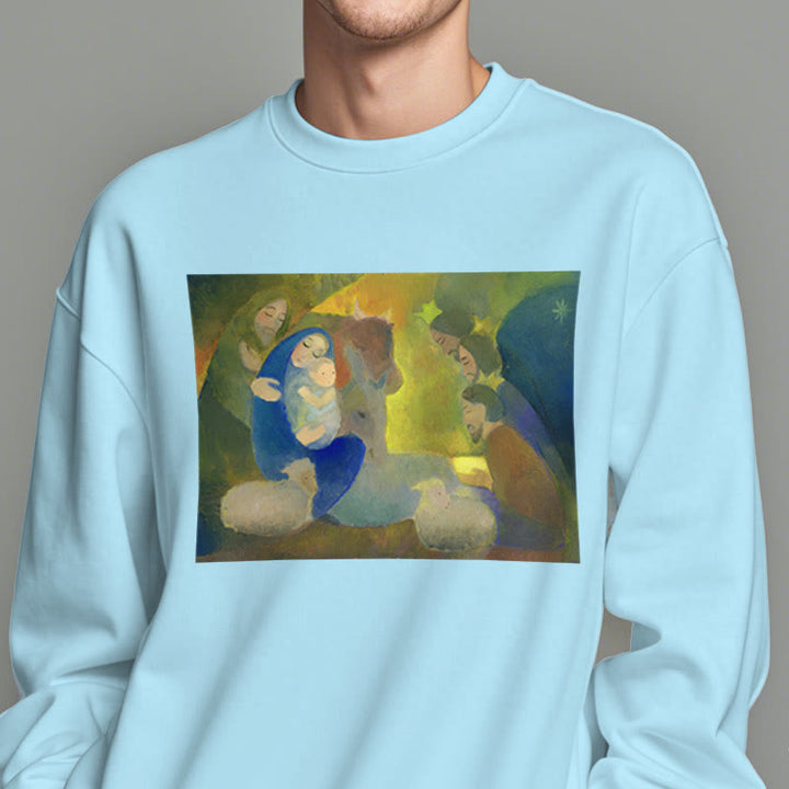 Christianartworkshop Klassisches, farbiges Weihnachtskrippen-Sweatshirt mit Fleecefutter aus Polyester